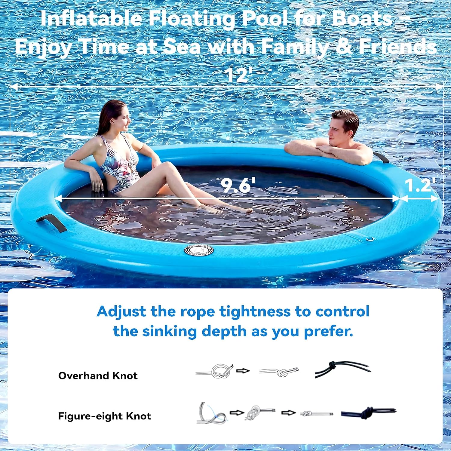 Detalle de Danrelax 12x12 ft Round Inflatable Floating Dock with Sunchill Ring