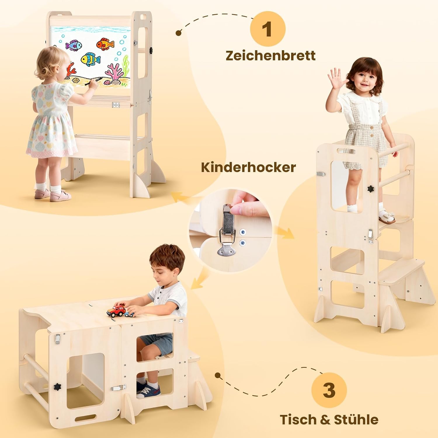 Thumbnail 3 de Montessori Lernturm ab 1 Jahr – 4-in-1 Lernturm mit Whiteboard und Rausfallschutz