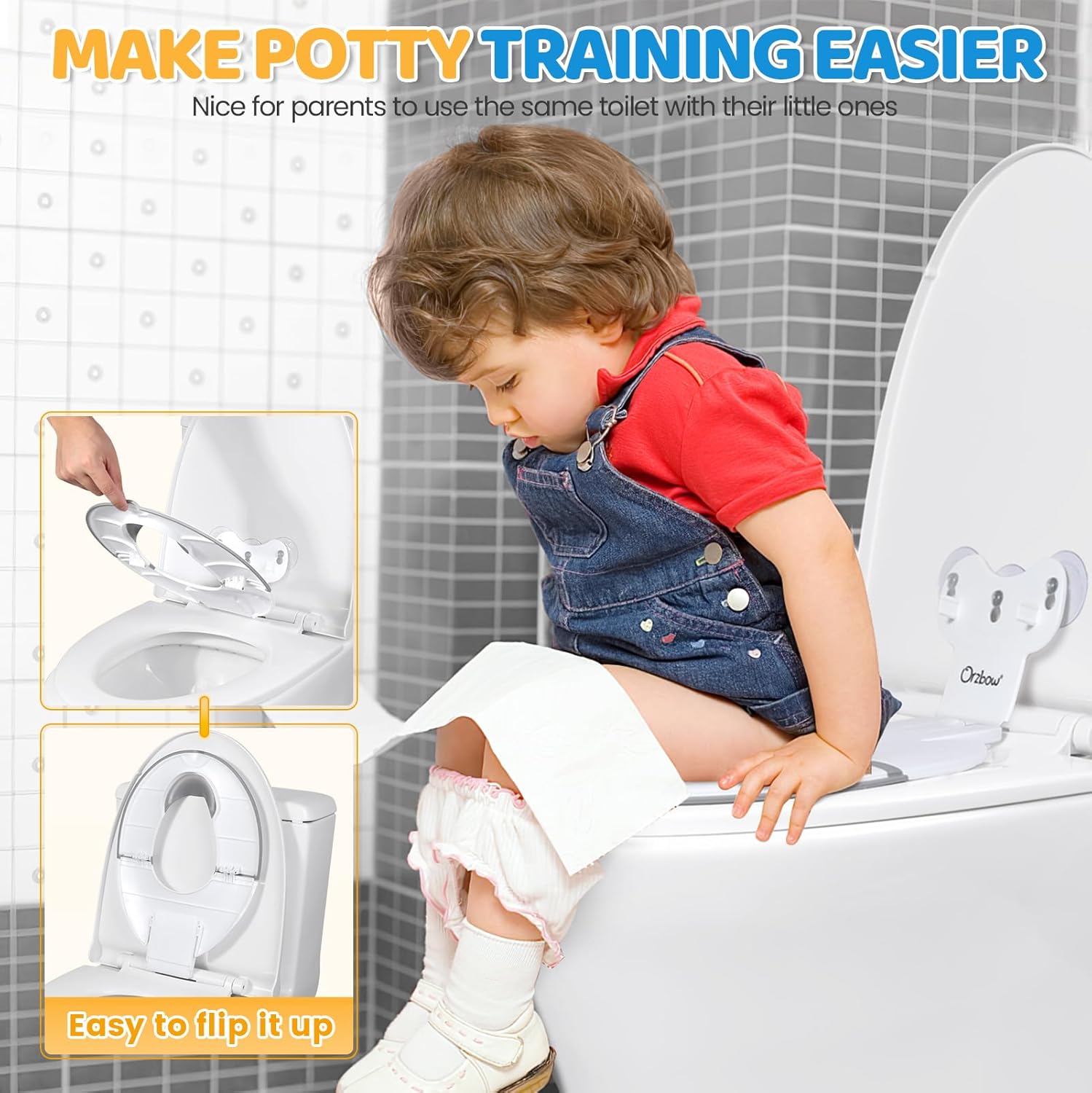 Thumbnail 5 de Orzbow Réducteur de toilette pour enfant pliable — longueur ajustable 40–44 cm avec ventouses et barrière en caoutchouc