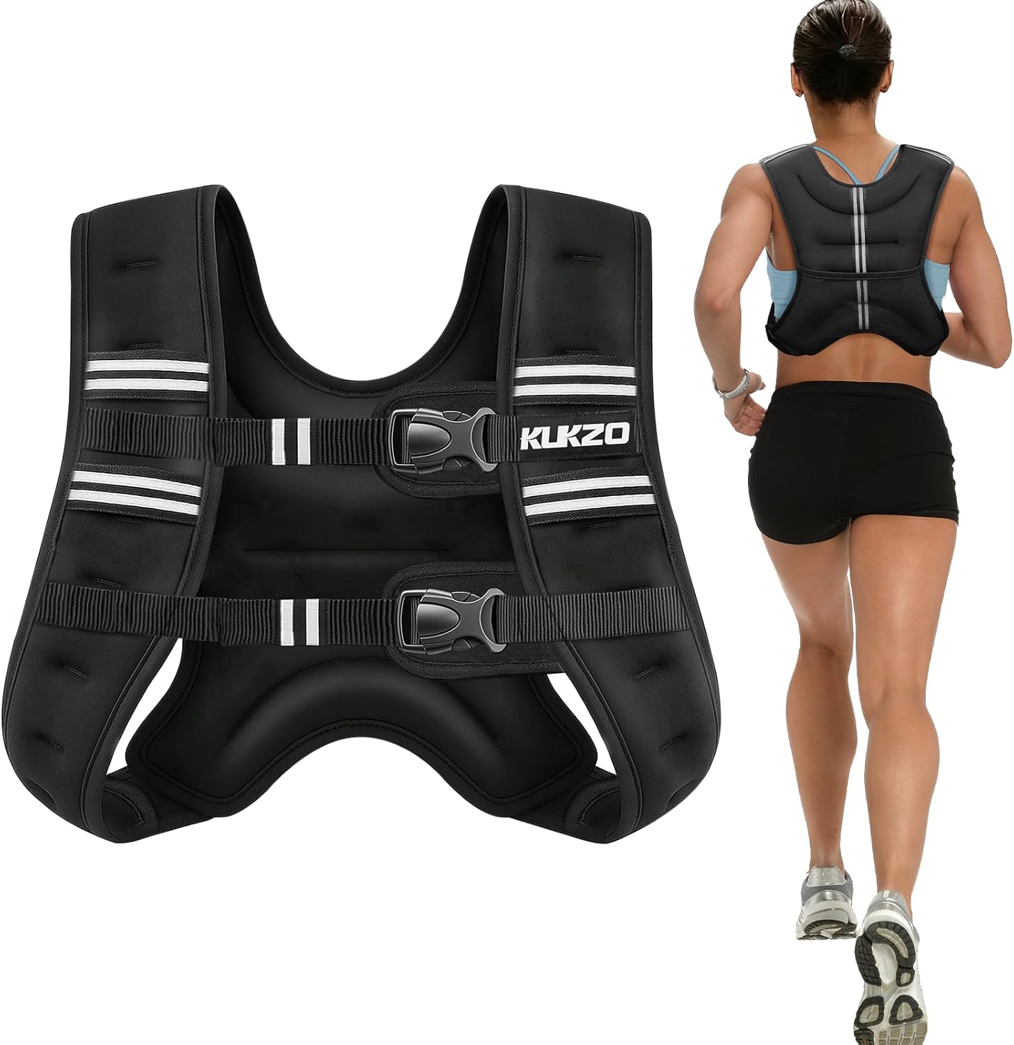 Detalle de KUKZO Weighted Vest Woman — Reflective, Odor-Free Comfort for Women (6/8/12/16/20/25/30 Lb)