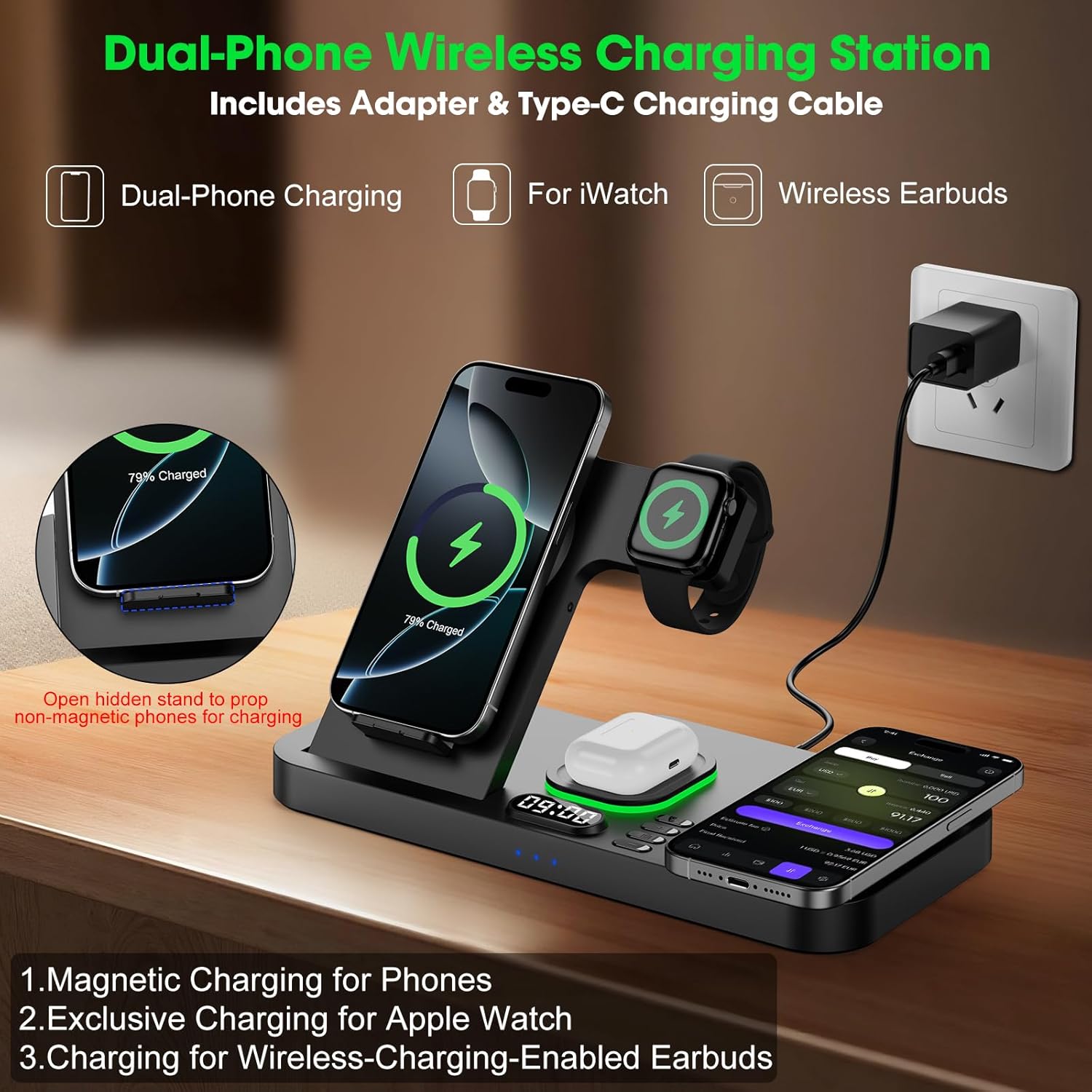 Thumbnail 2 de Dual Phone Magnetic Charging Station with Clock
