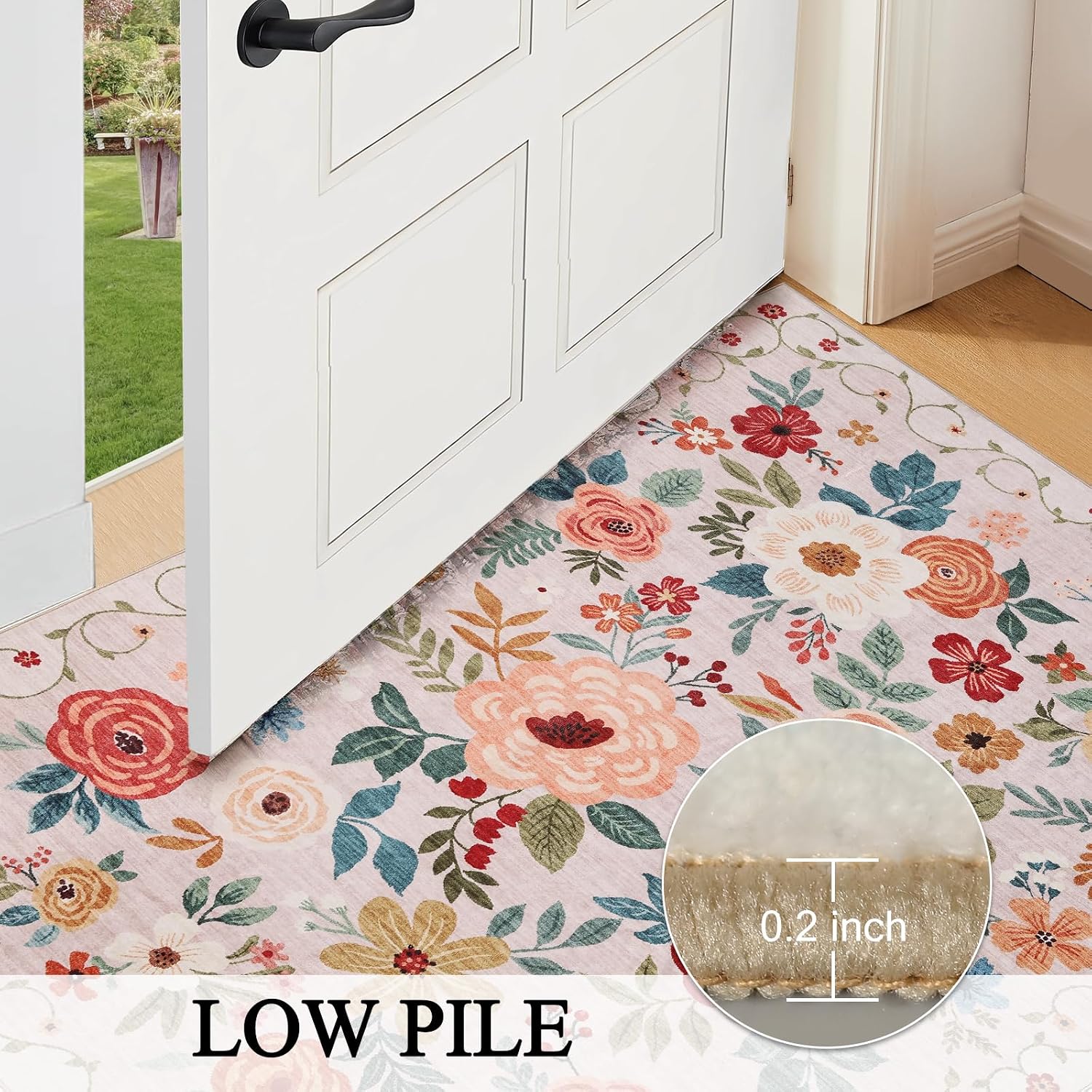 Thumbnail 4 de DUKINO 3x4 Floral Area Rug, Low Pile Beige 🏠