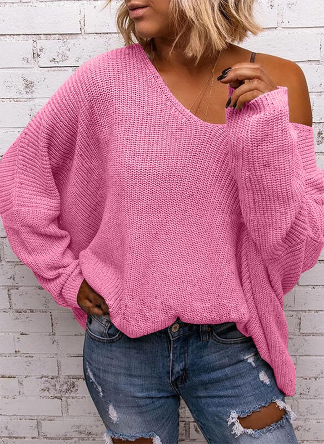 Thumbnail 1 de BZB V Neck Oversized Knit Pullover 44.5"