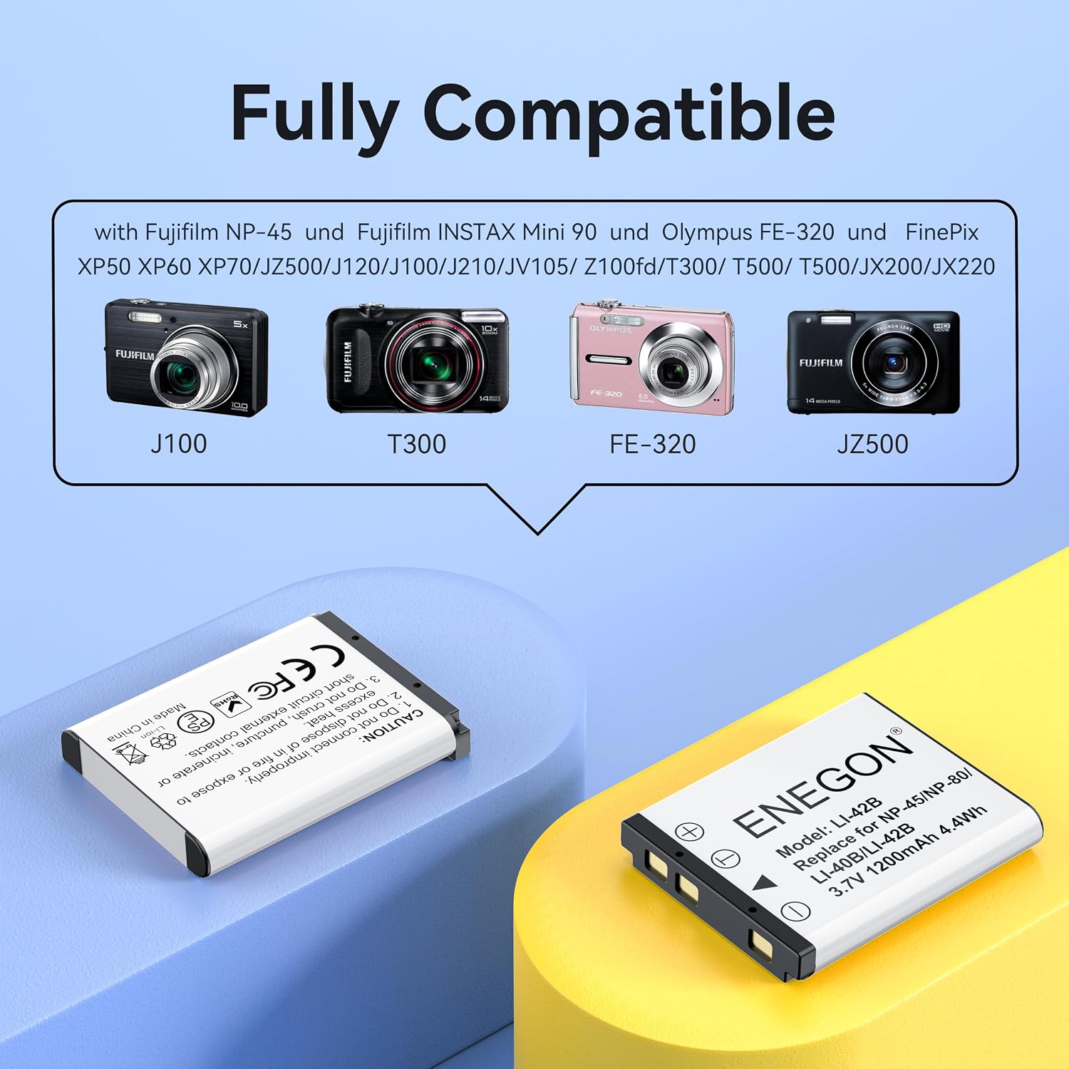 Thumbnail 1 de ENEGON Batterie NP-45 NP-45A NP-45B NP-45S (2-Pack) avec Chargeur pour Fujifilm INSTAX Mini 90 - Kit Compatible