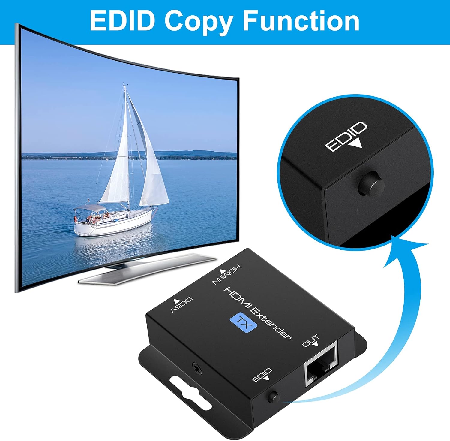 Detalle 2 de VEDINDUST HDMI Extender Over Cat5e/6/7 con EDID e tecnologia POC fino a 60 m
