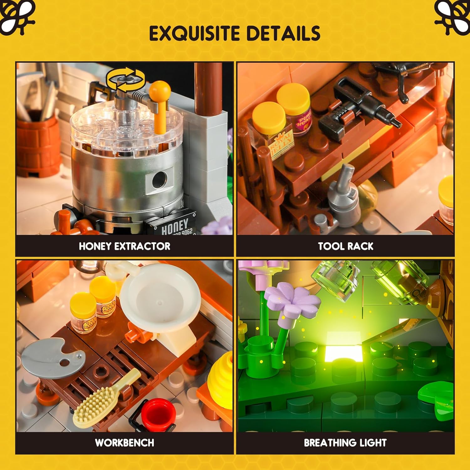 Detalle 2 de FUNWHOLE Bee-Farm Lighting Building-Bricks Set – 1274 Pcs
