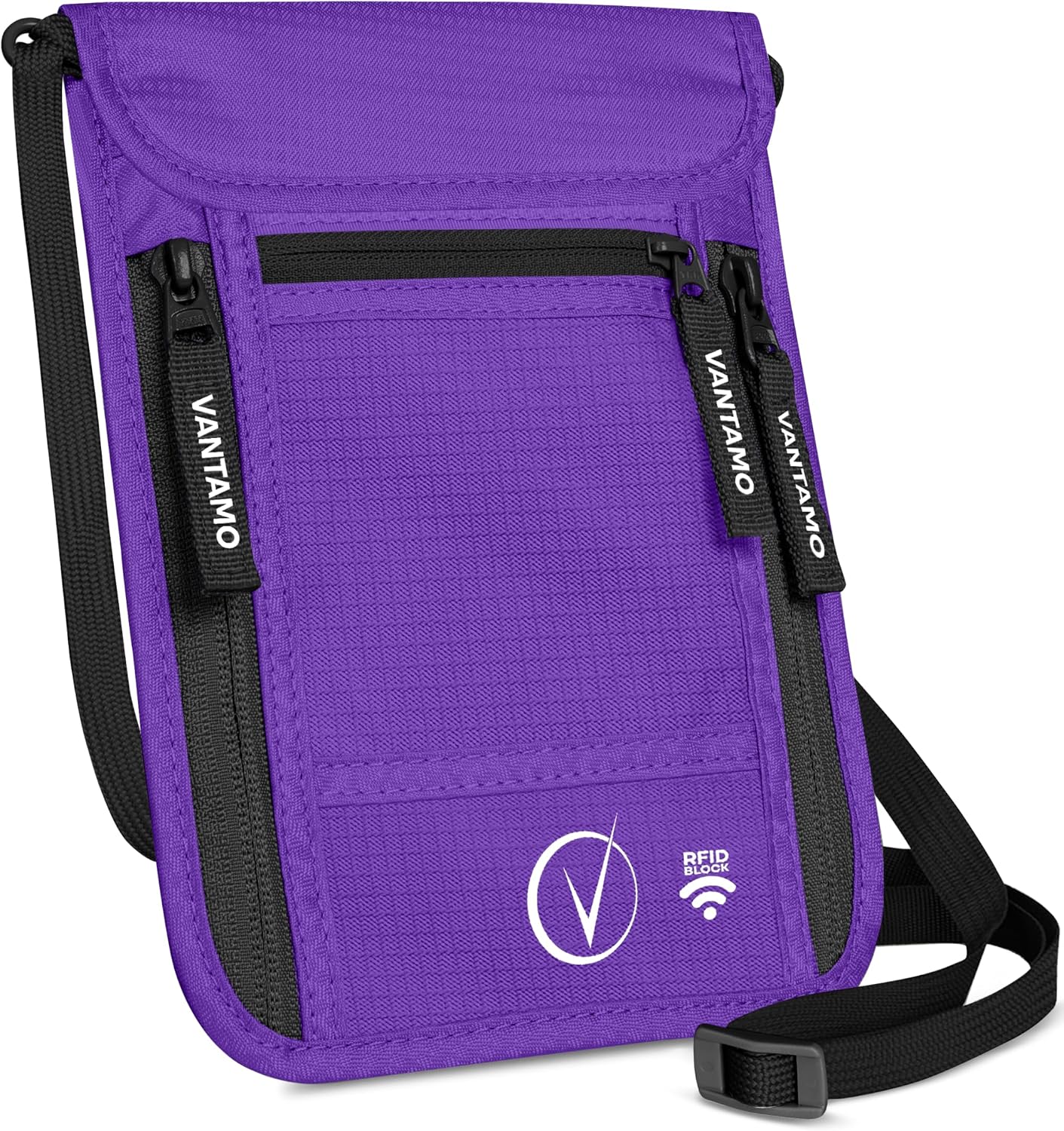 Detalle de Vantamo Premium Neck Wallet for Travelling: RFID‑Protected Passport Bag with Adjustable Strap