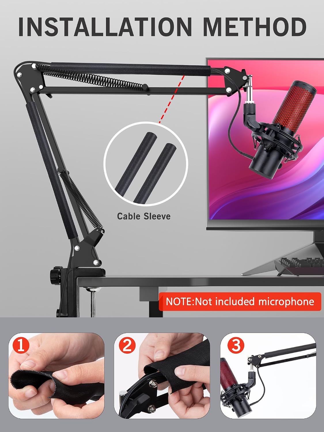 Detalle de SUNMON Mic Arm Boom Arm for HyperX QuadCast 2 with Cable Ties