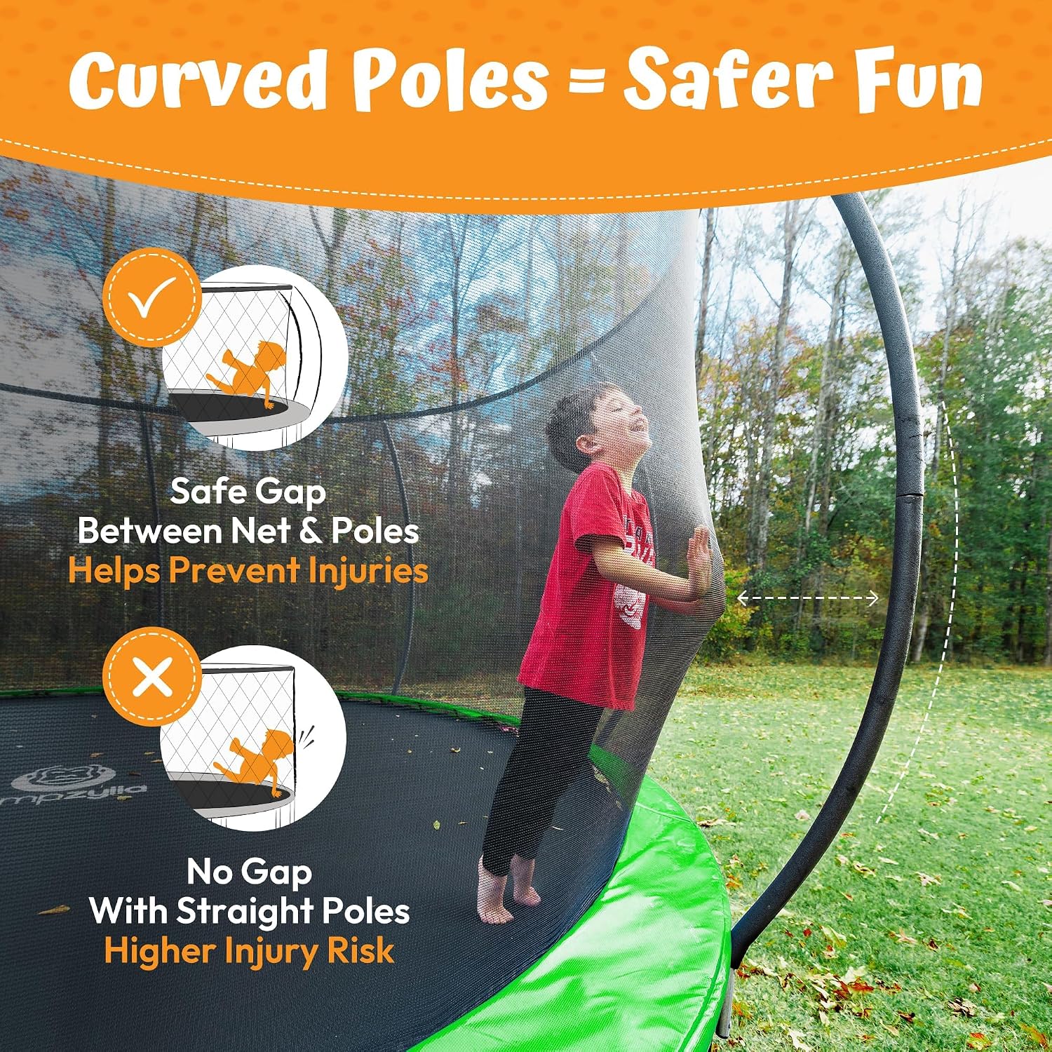 Detalle de JUMPZYLLA 16FT Outdoor Trampoline with Net, 90 Springs, Galvanized Steel Frame