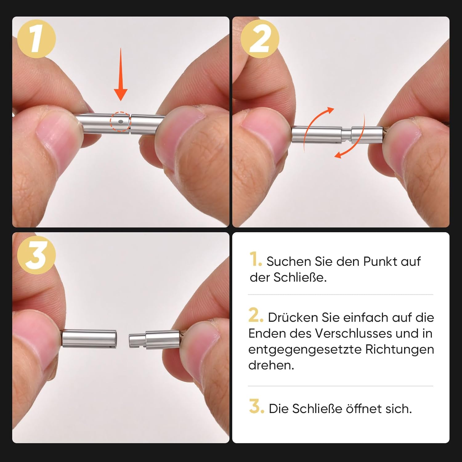 Thumbnail 3 de VNOX Leder-Halskette für Herren & Damen mit 316L-Edelstahlverschluss – 2/3 mm, Braun/Schwarz, 40–55 cm