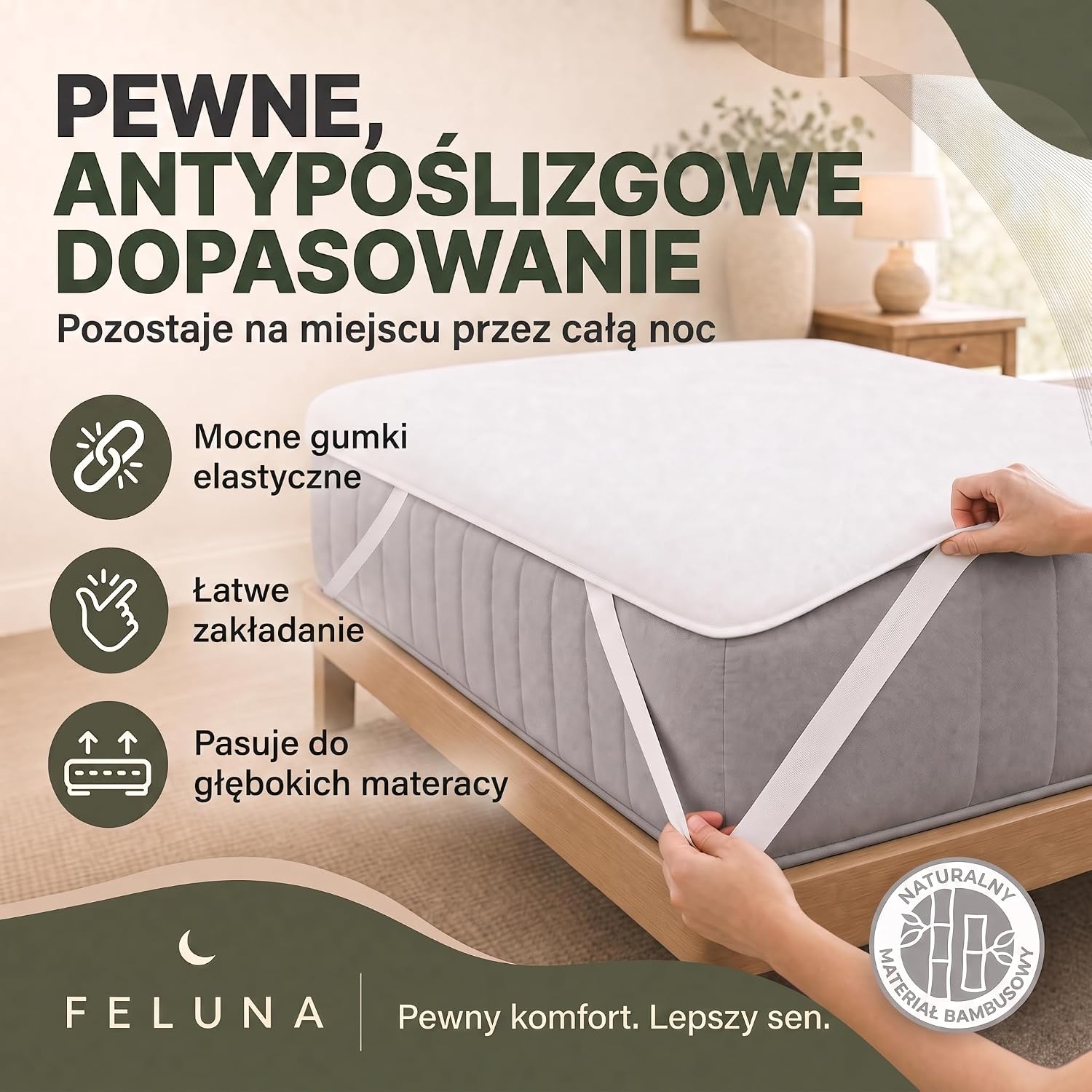 Detalle 1 de Feluna 21005051 wodoodporny ochraniacz na materac 60 × 120 cm z włókna bambusowego
