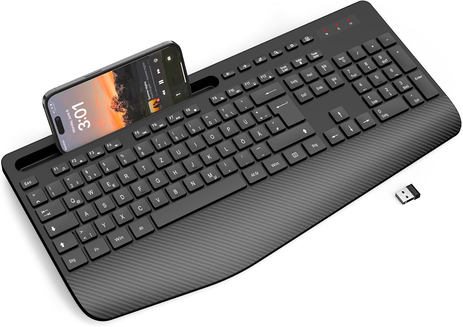 Detalle de SABLUTE Kabellose Tastatur KN213 (Full-Size) mit Handballenauflage und Telefonhalter