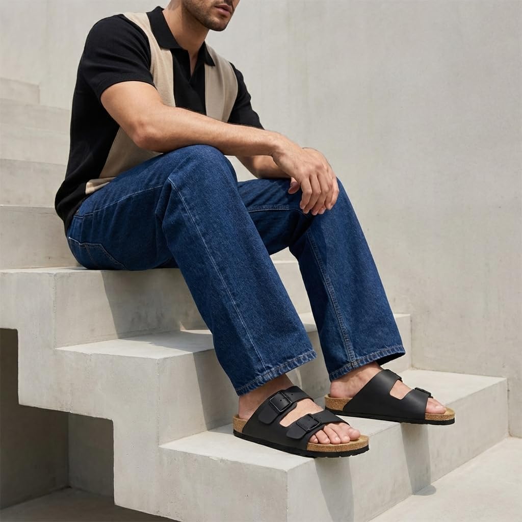 Thumbnail 2 de CUSHIONAIRE Lane LANE-M-PARENT Men's Cork Footbed Sandals with Adjustable Buckles
