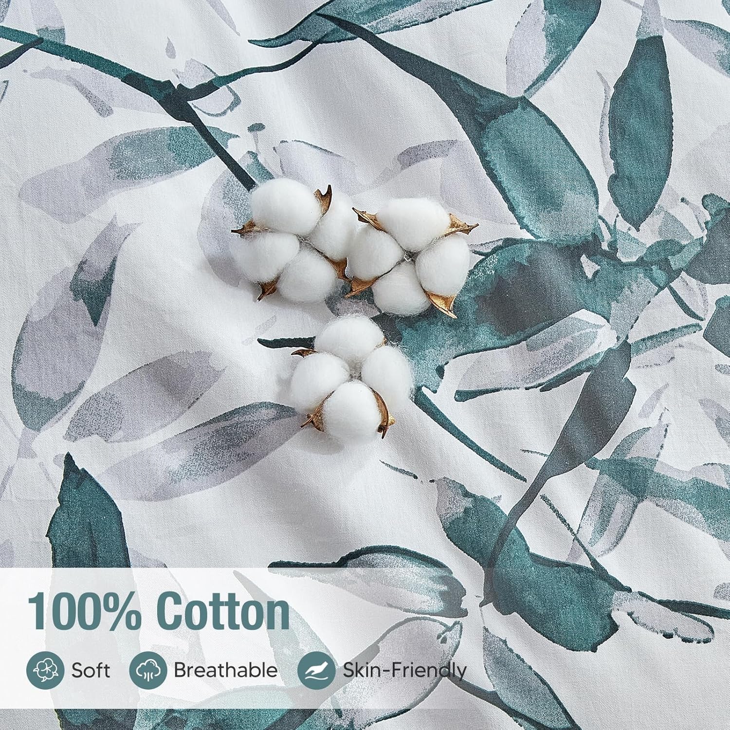 Thumbnail 3 de Lekesky 100% Cotton Duvet Cover Set Double – Bamboo Leaves Print, 200 Thread Count (1 Quilt Cover + 2 Pillowcases)