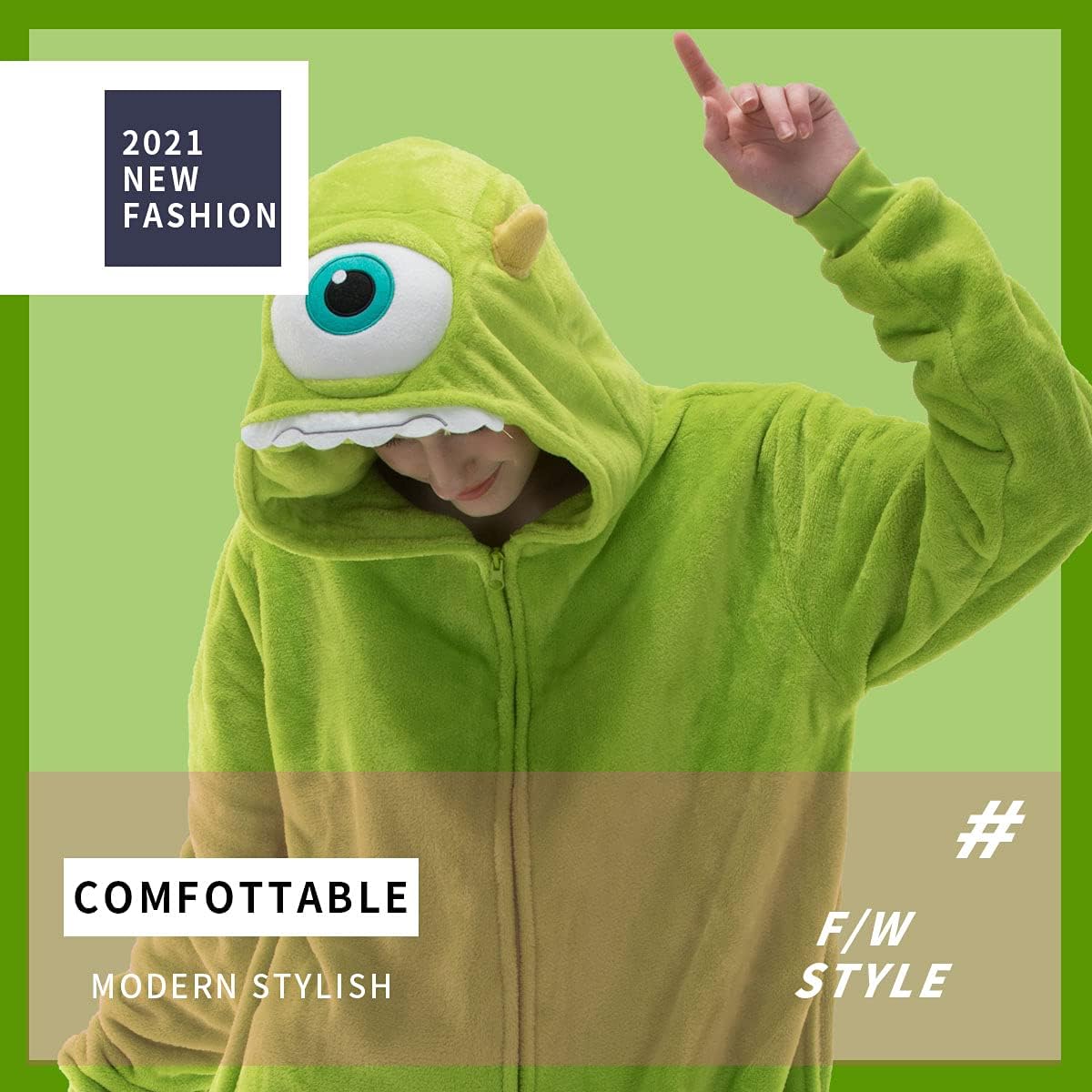 Thumbnail 4 de COSUSKET Mike Wazowski Flannel Onesie Pajamas with Zip and Side Pockets