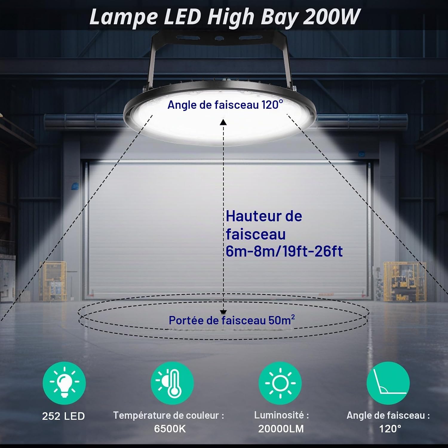 Detalle 2 de JBdusn ZJ-UFO industriële led-highbay, 200 W, 20.000 lm, IP65, 6500 K