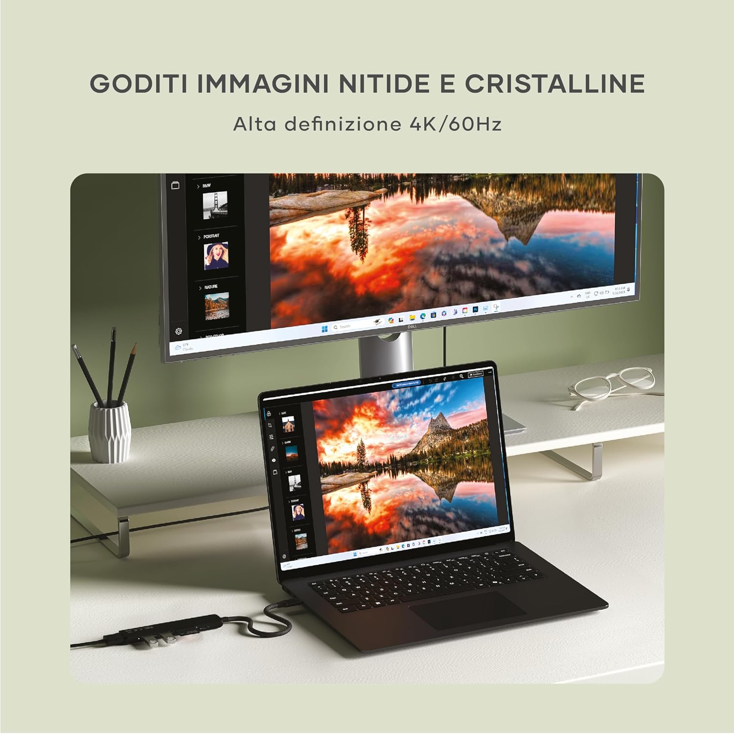 Detalle de SATECHI Hub USB-C 6 in 1 Slim Plus con ricarica PD fino a 100W, HDMI 4K@60Hz e lettori SD/microSD