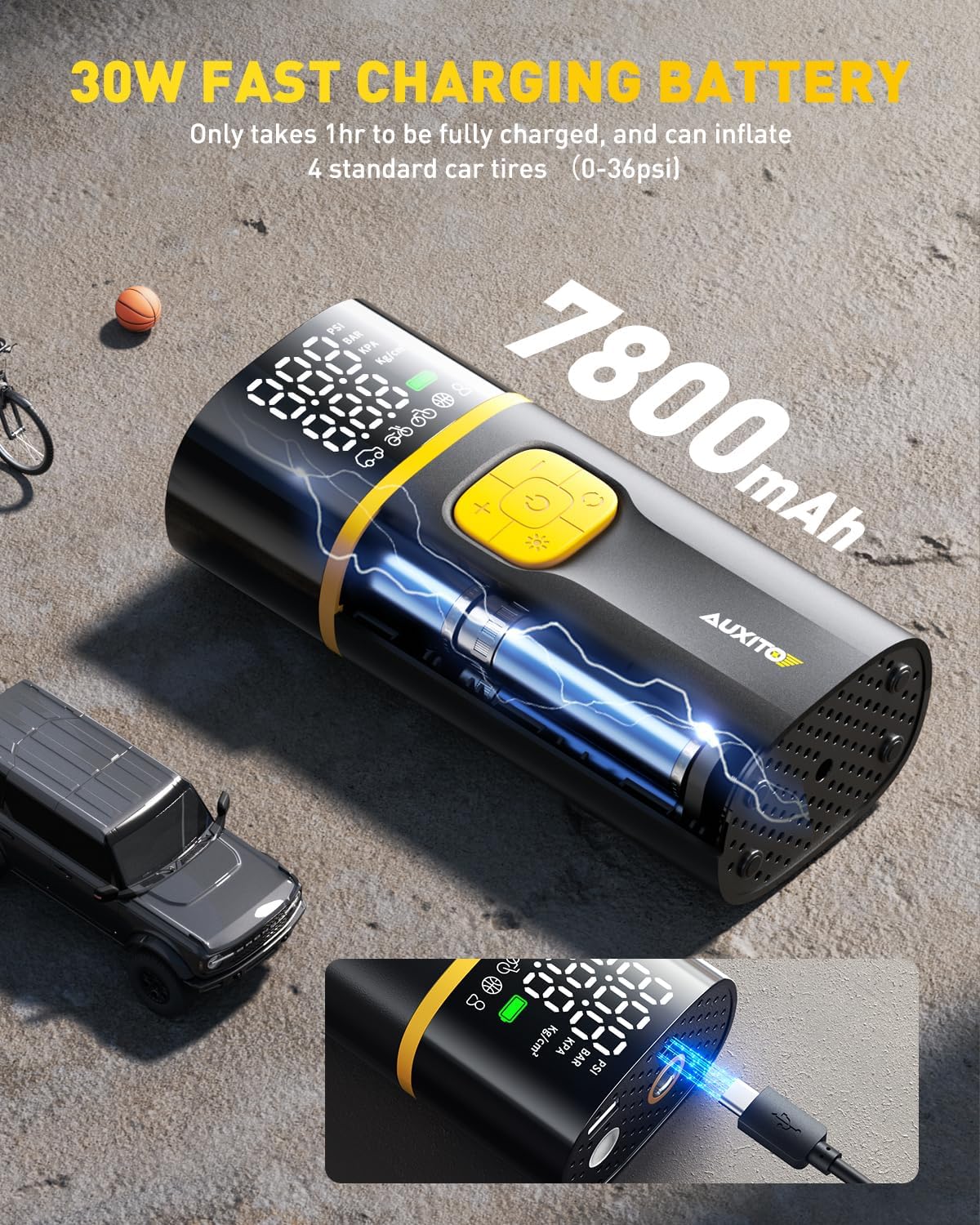 Thumbnail 4 de AUXITO AS1 Pro Portable Tire Inflator (150 PSI) with Digital Gauge and Dual-Cylinder Air Compressor