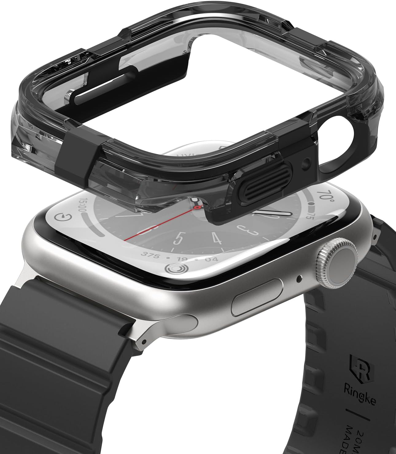 Detalle de Ringke Fusion Bumper for Apple Watch Series 9/8/7, 44/45mm - Double-Layer Rugged Protective Frame (Black)