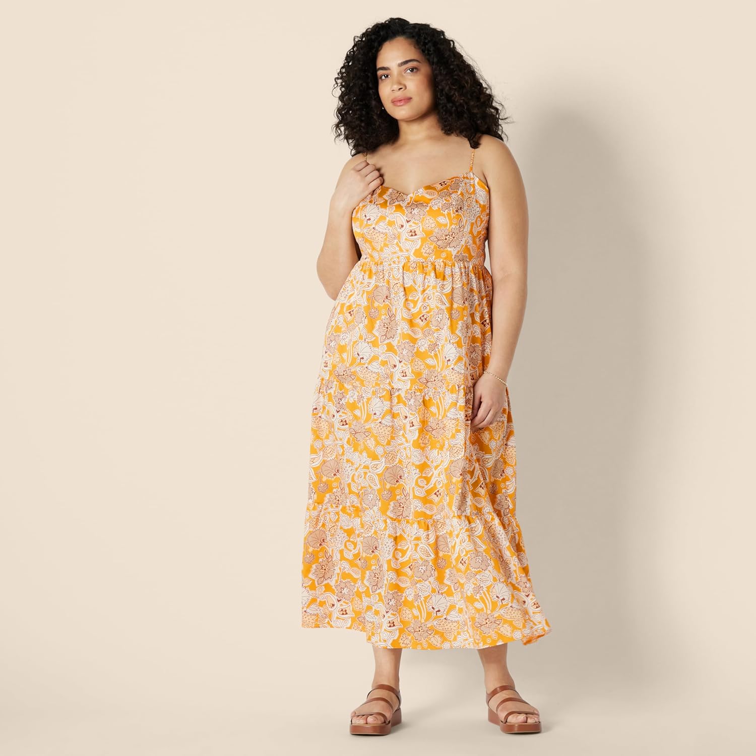 Thumbnail 5 de Amazon Essentials Damen Gestuftes Fit-and-Flare-Maxikleid aus Baumwollsatin mit Empire-Taille