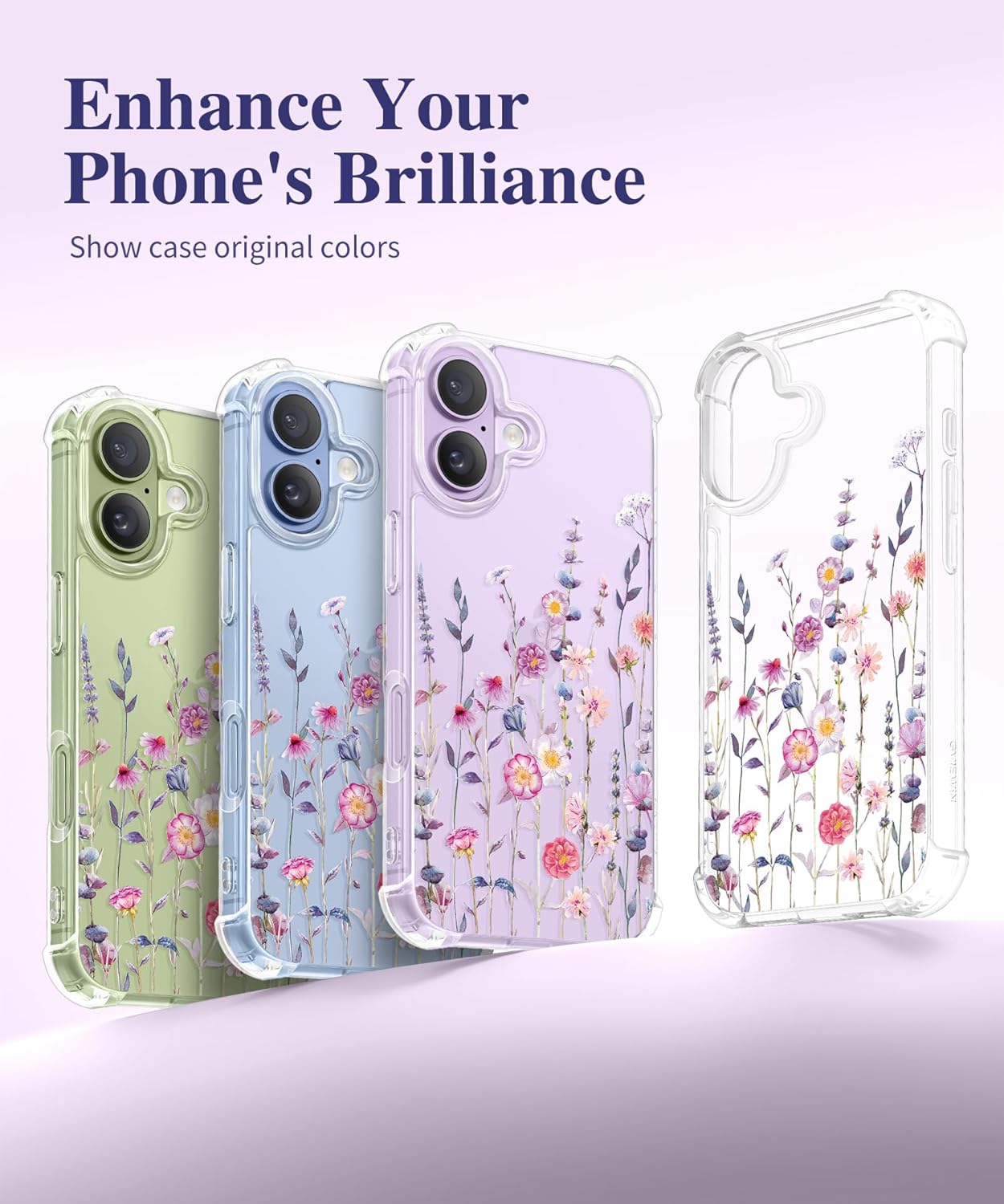 Thumbnail 4 de GVIEWIN iPhone 17 Case (6.3) with Screen Protector + Camera Lens Protector, Clear Floral Slim Shockproof Hard PC Back