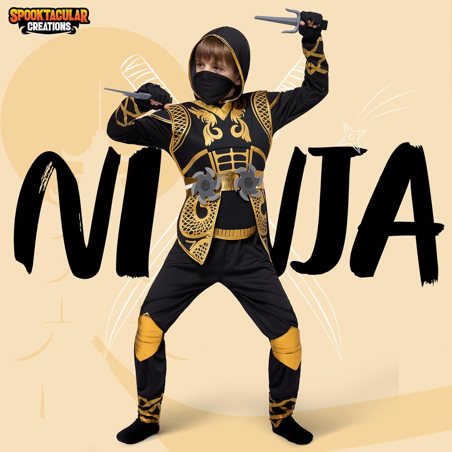 Detalle 2 de Spooktacular Golden Ninja Costume for Kids