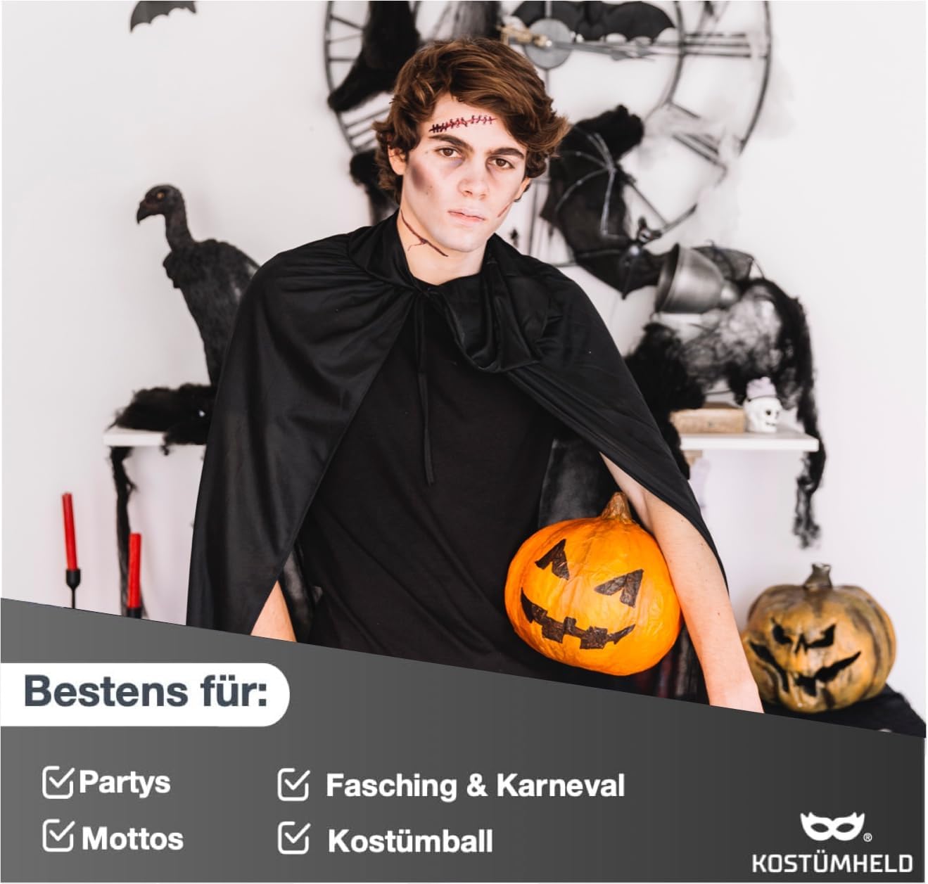 Thumbnail 3 de TK Gruppe Umhang mit Kapuze Vampir 1 Stück 🎭