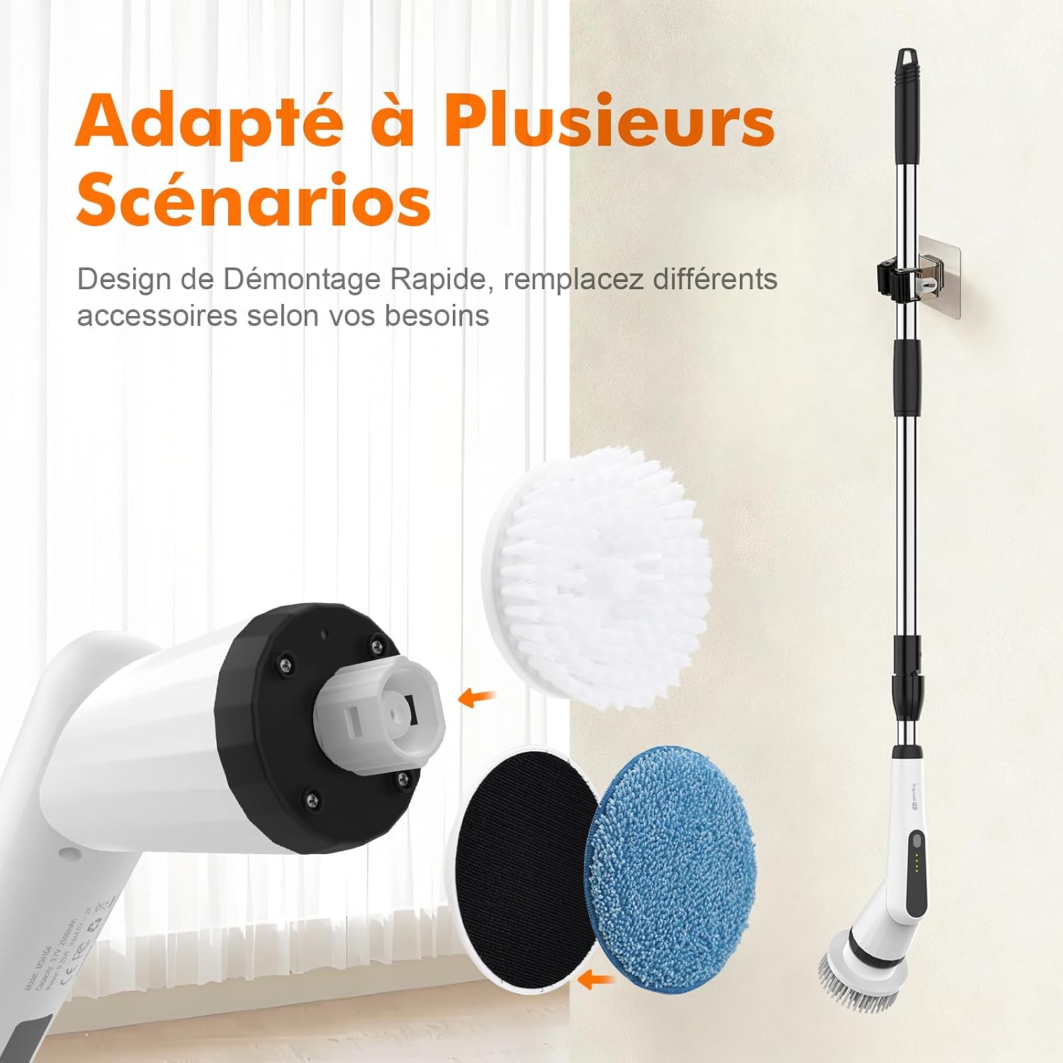 Detalle de Ibergrif Brosse de Nettoyage Électrique Rotative 6 en 1 – Manche télescopique et IPX7