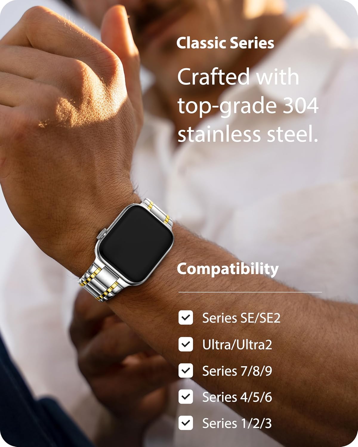 Detalle de Fullmosa Stainless Steel Apple Watch Strap — 38–49mm multi-size replacement band for Apple Watch