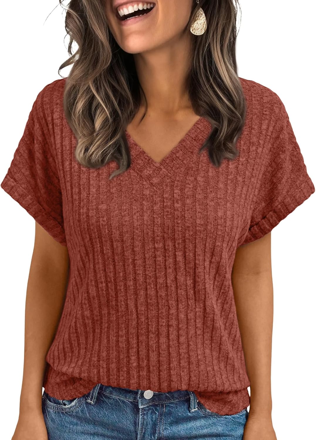 Thumbnail 6 de AUTOMET Women’s V-Neck Short Sleeve Tunic Blouses (Spring/Summer Dressy Casual)