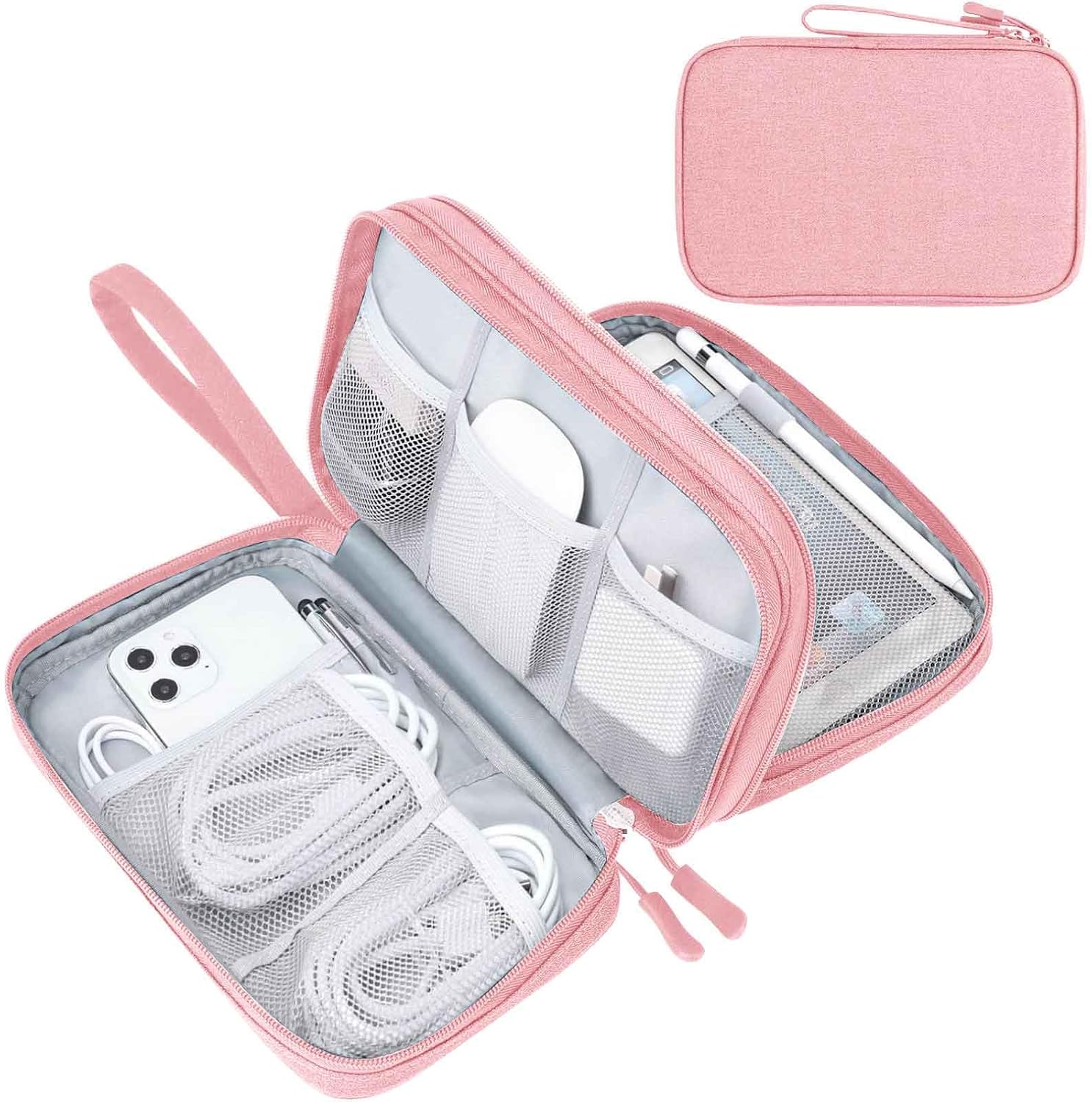 Detalle de FYY Travel Cable Organiser 2-Layer Waterproof Electronics Storage Pouch (L-Pink)