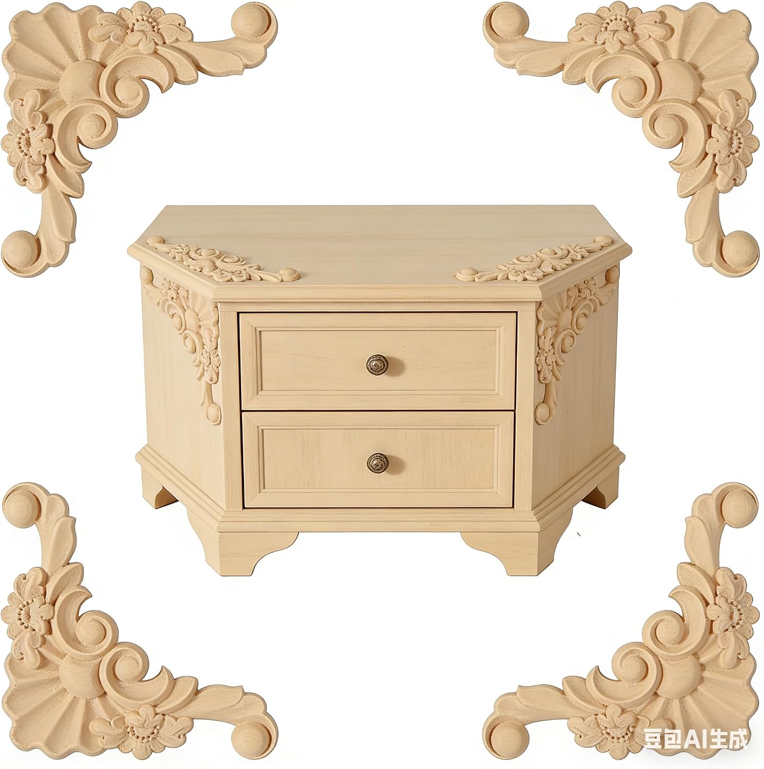 Detalle de Unpainted Wood Furniture Appliques, 9.5 x 9.5 cm