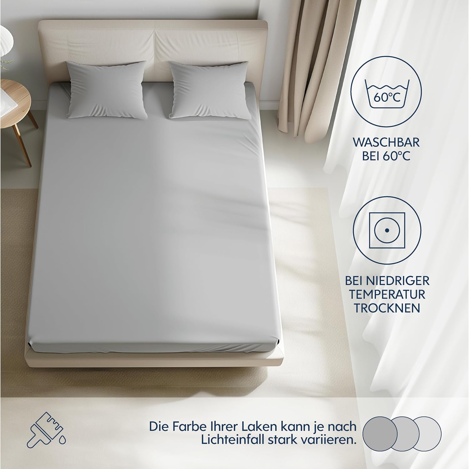 Detalle de Dreamzie Premium Spannbettlaken 180x200 cm (bis 27 cm Matratzenhöhe), Jersey Baumwolle – Grau