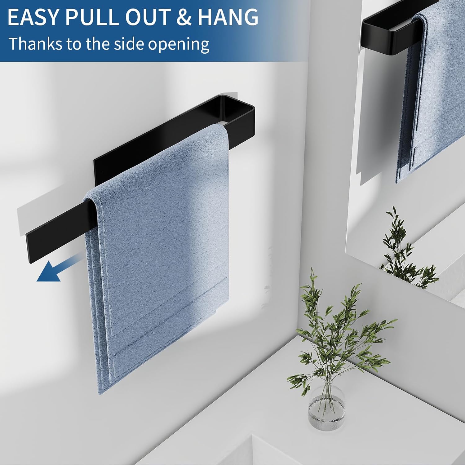 Thumbnail 2 de BETHOM 40 cm Handtuchstange selbstklebend (schwarz) – Handtuchhalter ohne Bohren für Bad & Küche