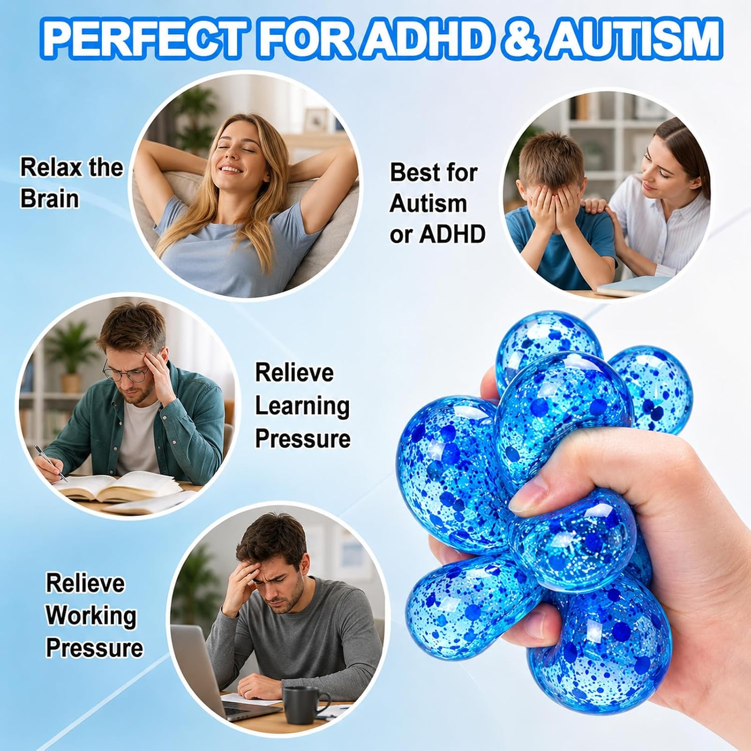 Detalle de Stress Cube Squishy Stress Ball: Glitter Ice Cube (2.17in) in Blue
