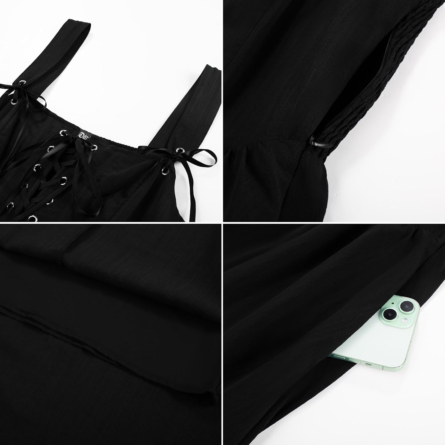 Detalle de SCARLET DARKNESS Damen Renaissance Korsett Kleid – Ärmellos mit Schnürung, Maxi-Kleid