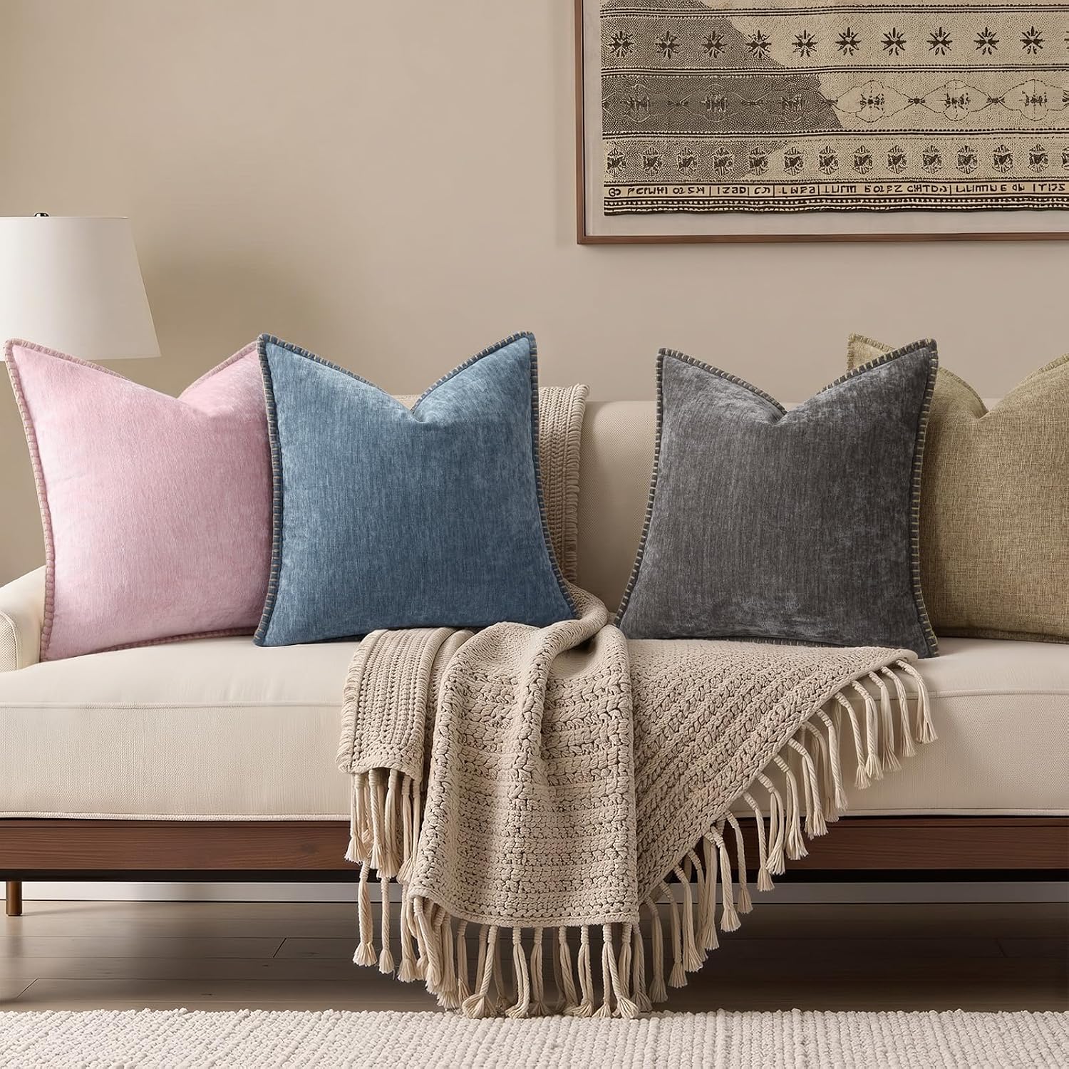 Detalle 2 de decorUhome Fall Chenille Soft Throw Pillow Covers 18x18 (Set of 2) – Dark Grey