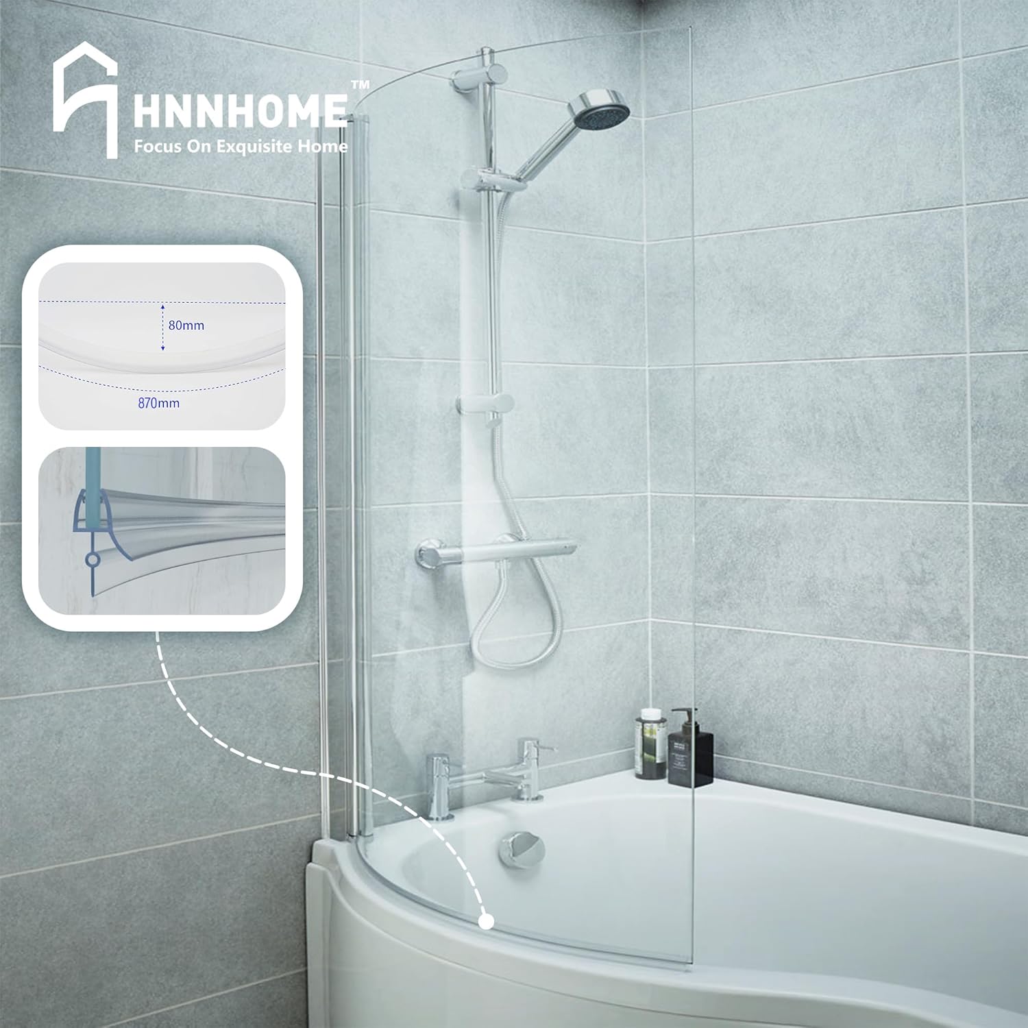 Thumbnail 6 de Hnnhome Joint d'étanchéité pré-courbé pour paroi de douche 4–6 mm, 870 mm – transparent