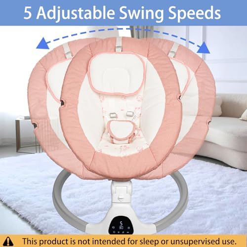 Detalle de JFOVMCYG Electric Baby Swing, 5 Speeds, Bluetooth, Timer, Pink