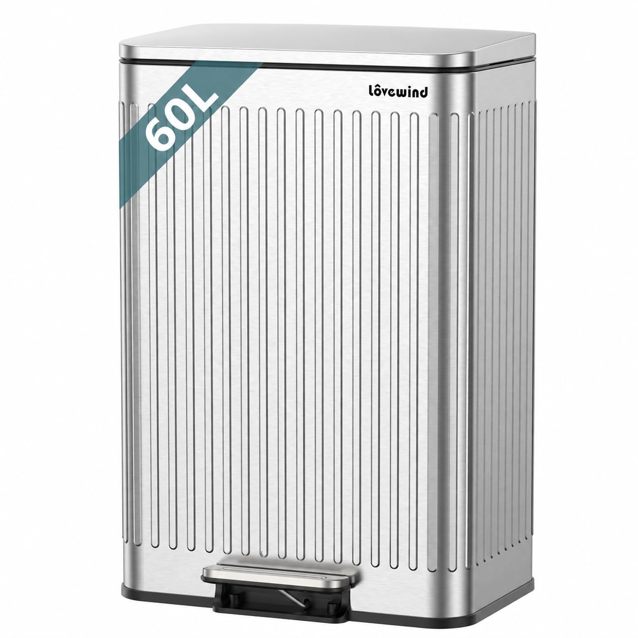 Detalle de Lovewind 60L keukenafvalbak van RVS met pedaal en softclose