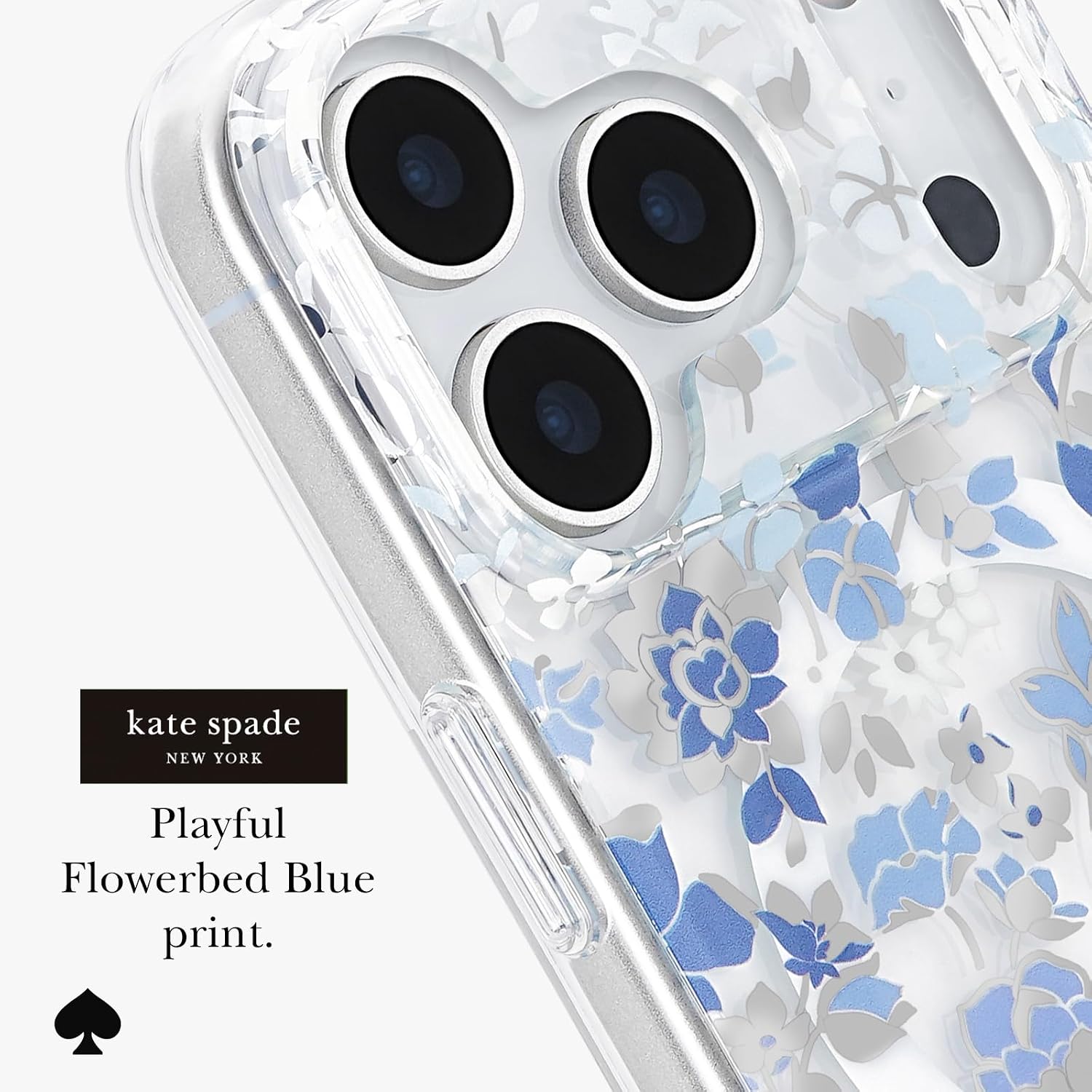 Detalle de Kate Spade New York etui do iPhone’a 17 Pro, MagSafe, niebieski wzór kwiatowy
