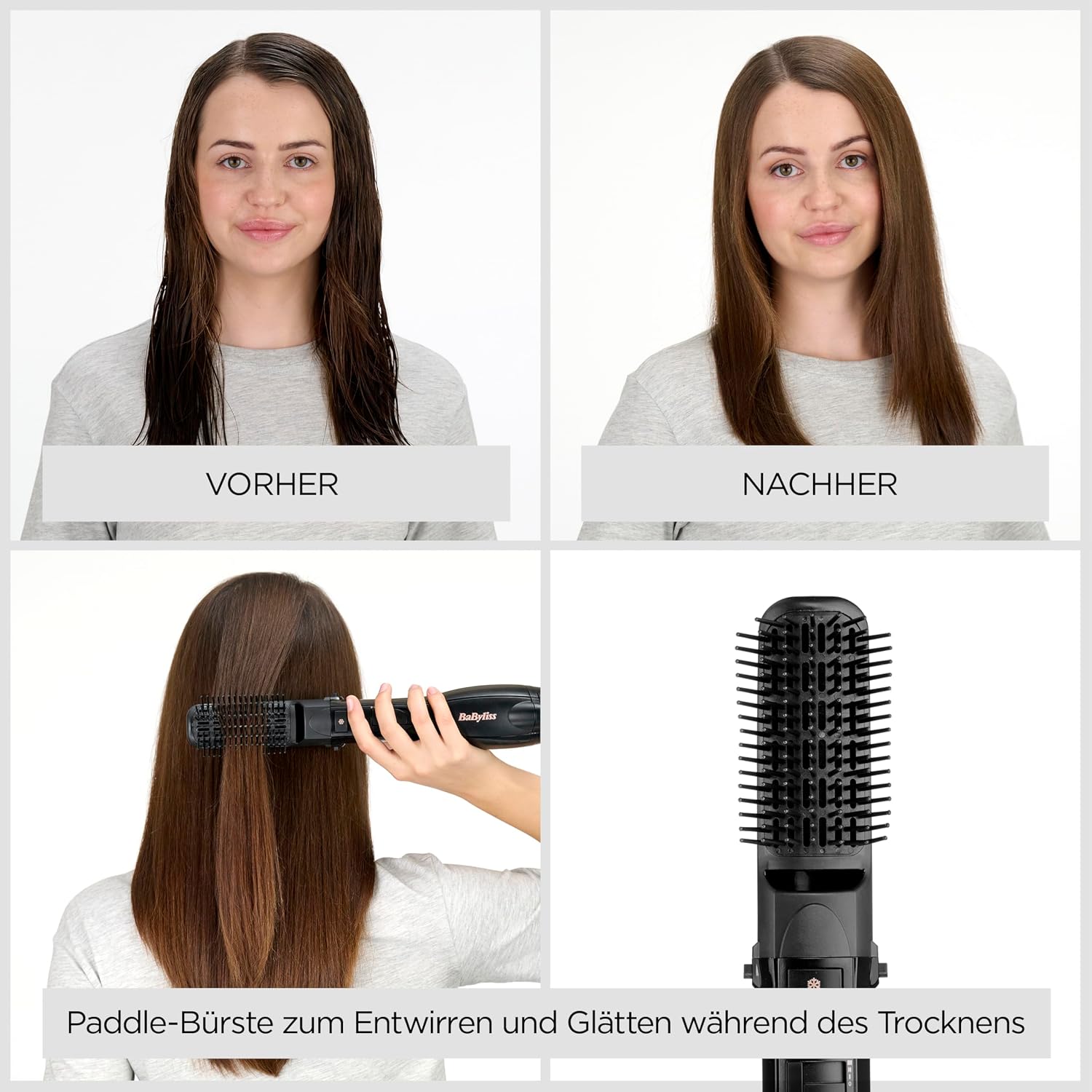 Detalle de BaByliss Smooth Finish 1200 (AS122E) Warmluftbürste mit 5 Aufsätzen, 3 Heizstufen und Ionen-Technologie