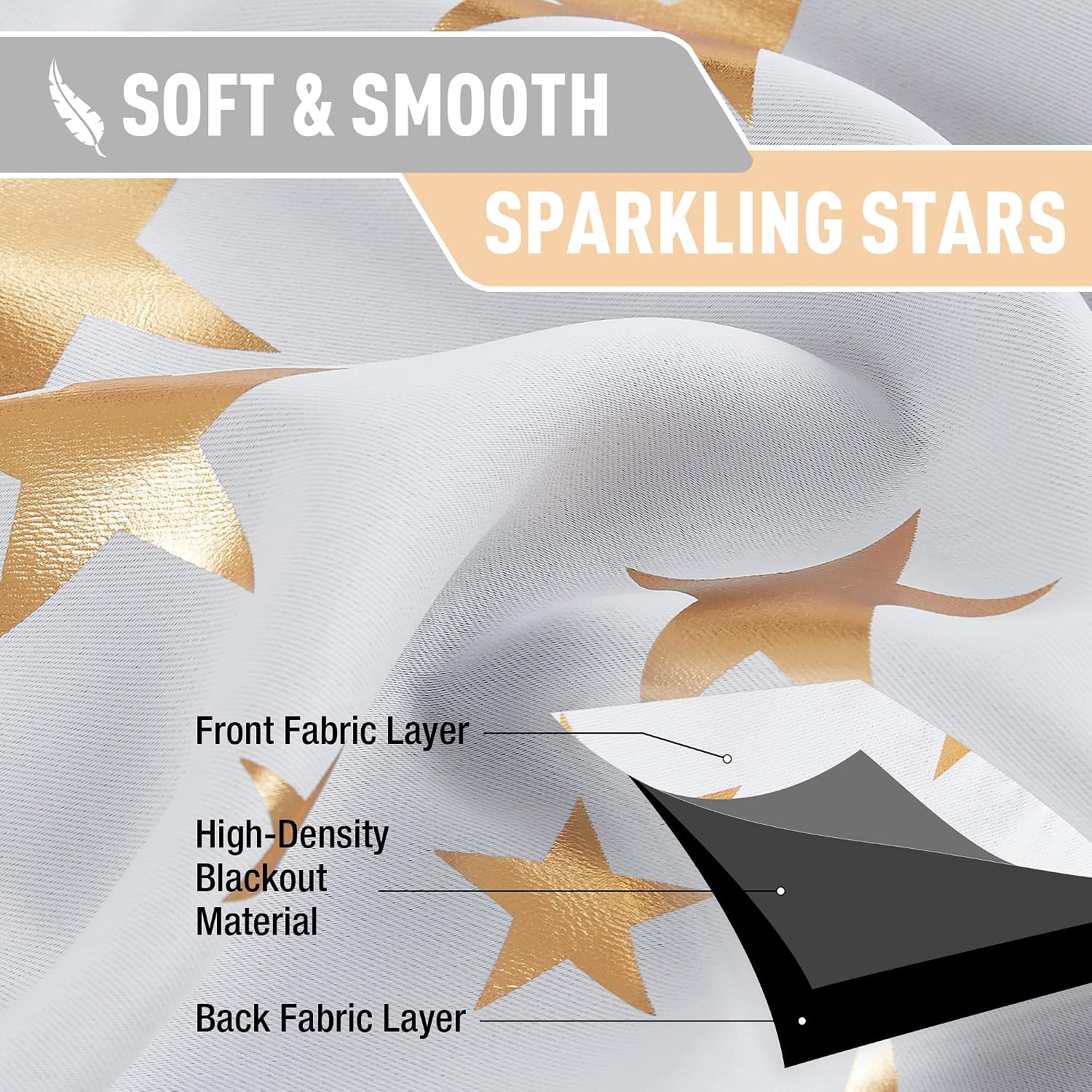 Detalle de White Gold Blackout Curtains for Bedroom – 2 x 50x72 Panels with Silver Grommets