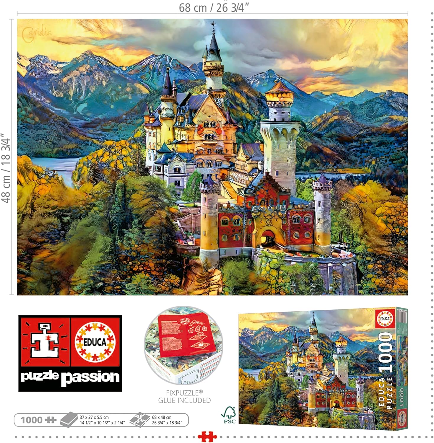 Thumbnail 3 de Educa Puzzle Neuschwanstein 1000 pz. con Cola Fix