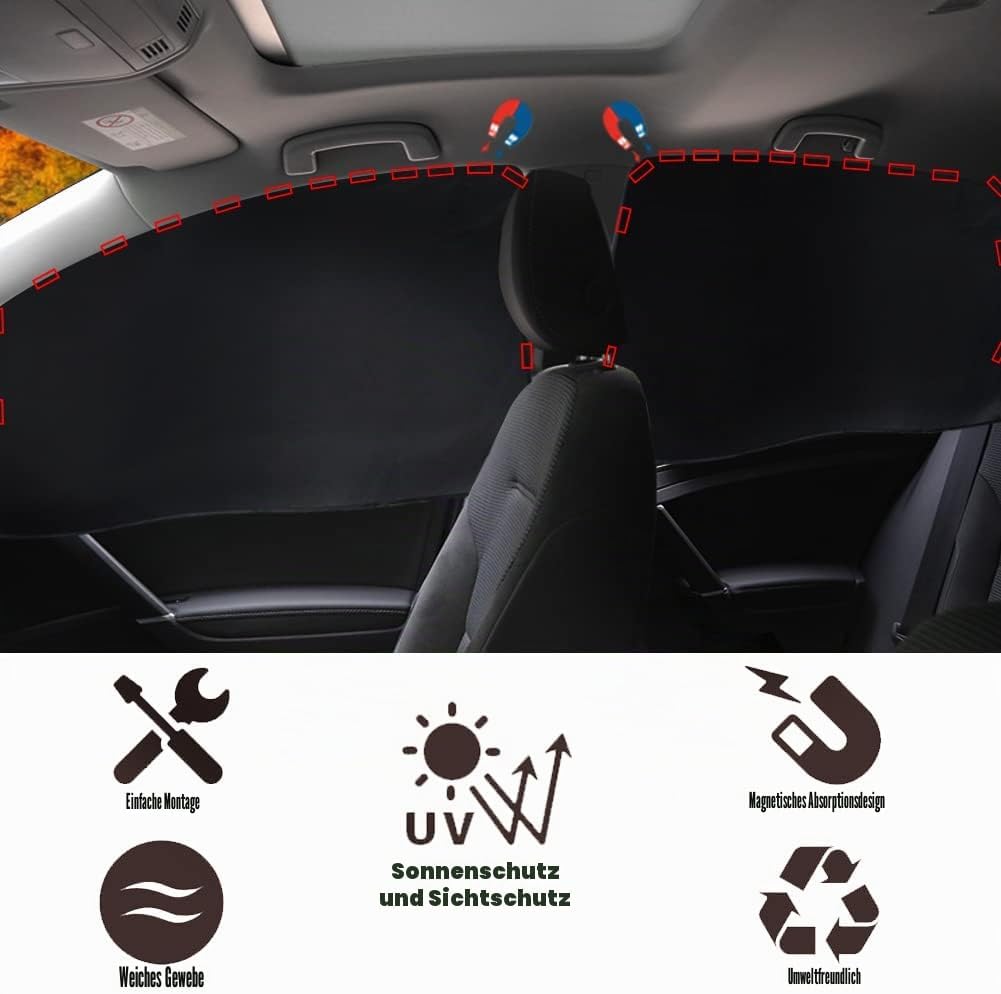 Detalle 2 de XCBYT Magnetischer Sonnenschutz Auto MSK02 – 4 Seitenfenster Verdunkelung, 80x50 cm