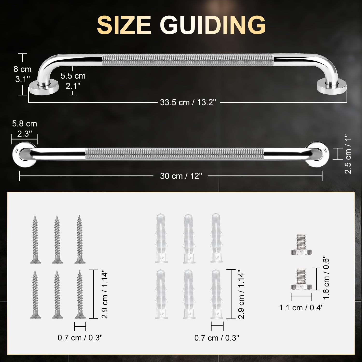 Thumbnail 2 de supregear Bathroom Grab Bar badkamersteunrail van 30 cm, antislip RVS 304
