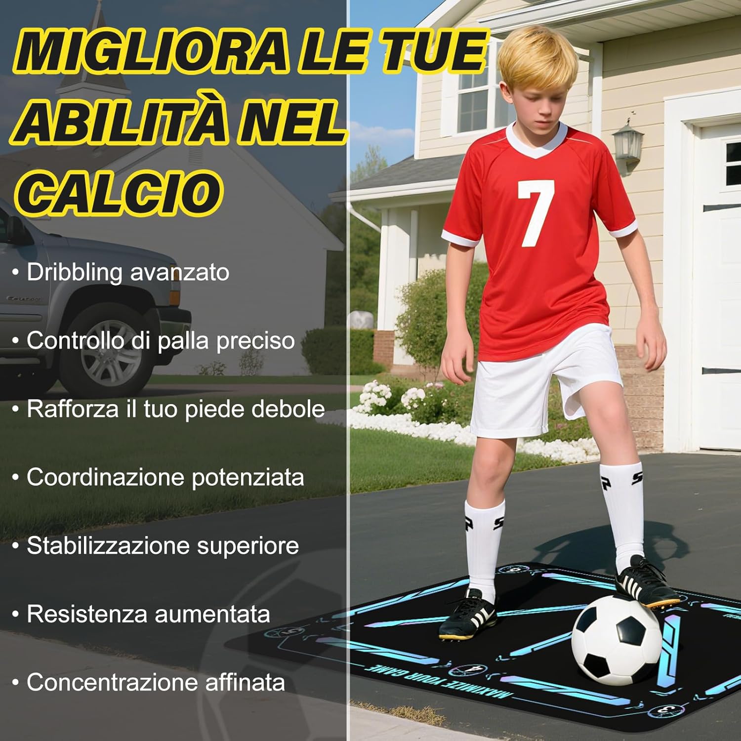 Thumbnail 3 de Tappeto Calcio Allenamento con Video di Allenamento – 90 × 60 cm, calzini antiscivolo, kit completo