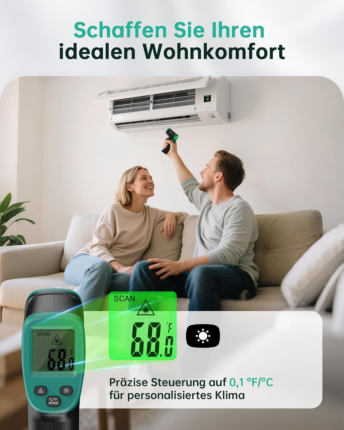 Detalle de ERICKHILL Infrarot-Thermometer (Laser, -50 bis 600 °C) mit einstellbarem Emissionsgrad