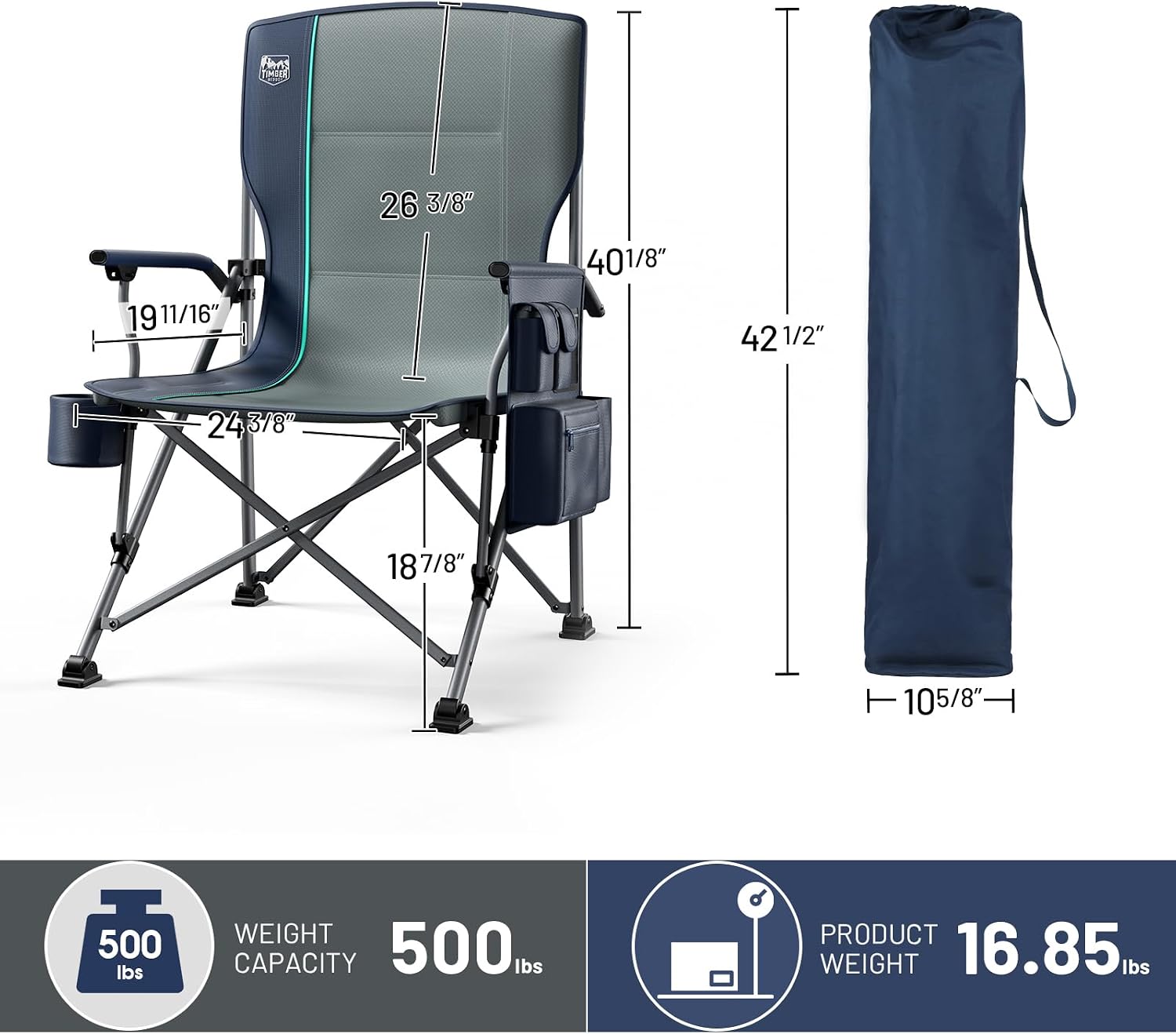 Detalle de TIMBER RIDGE Folding Camping Chair 500 lb Capacity