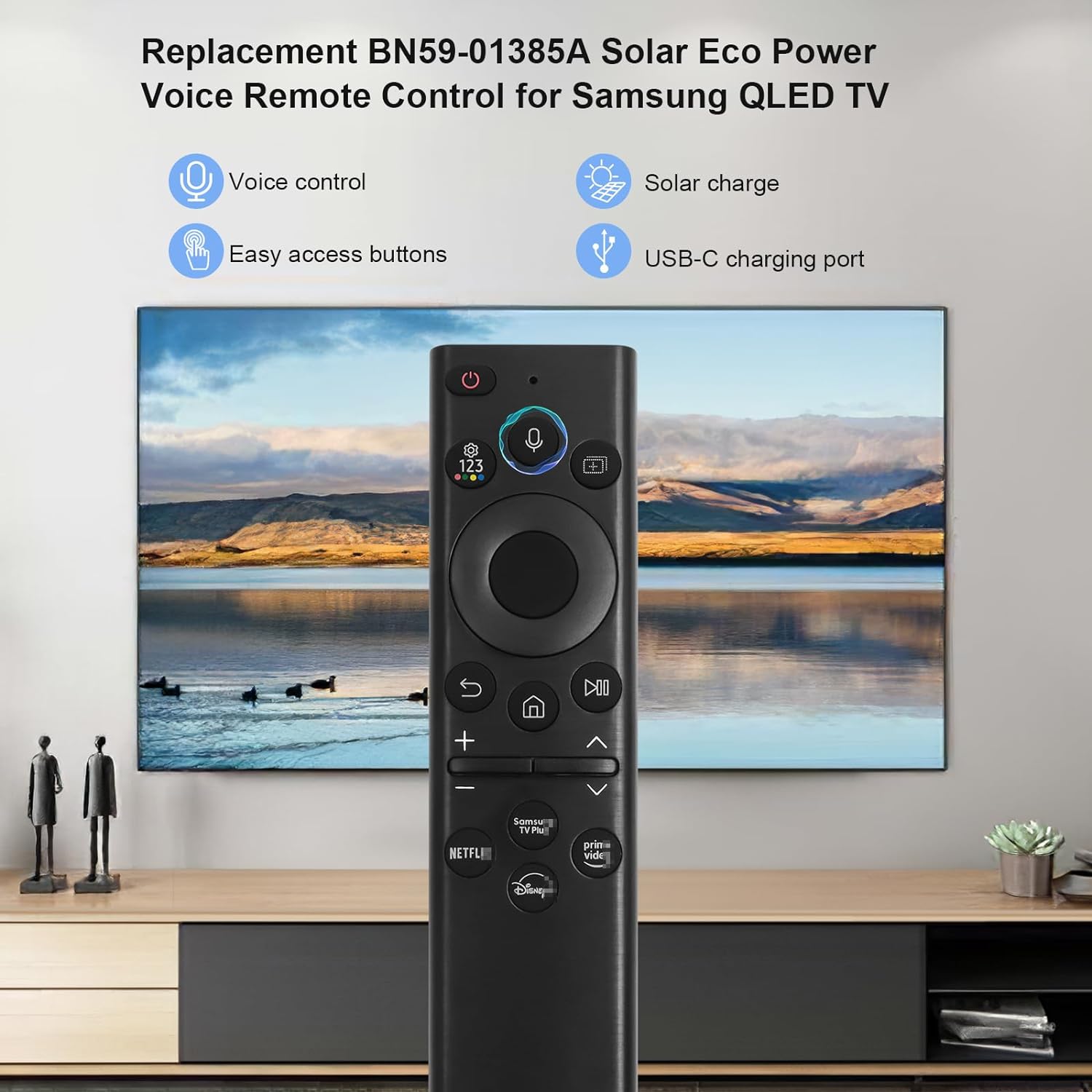 Detalle de ExploreHome BN59-01391A Solar Voice Remote Control Replacement for Samsung Neo QLED 8K HDR Smart TVs